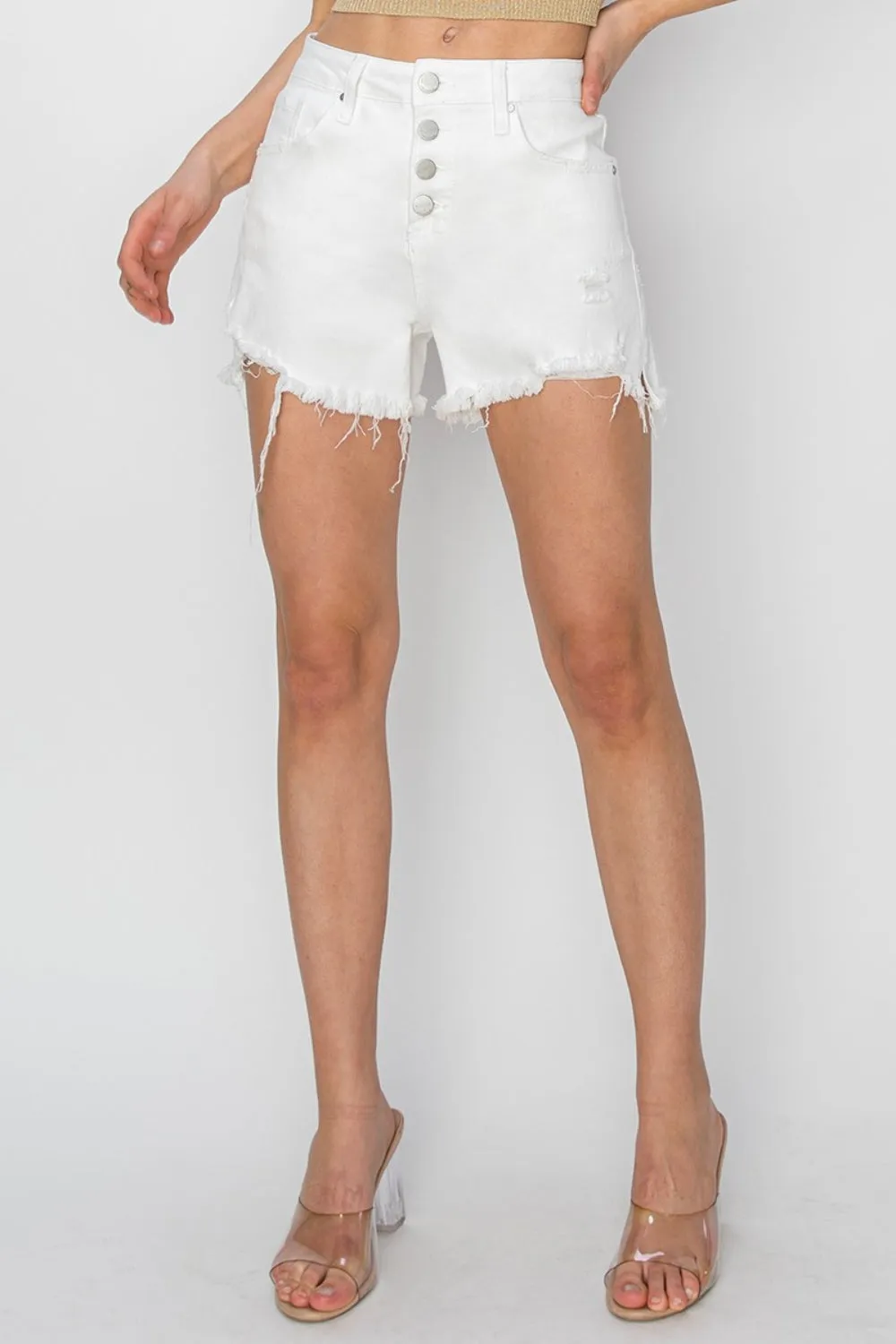 Xara - Button Fly Denim Shorts - Risen - White - Exclusively Online