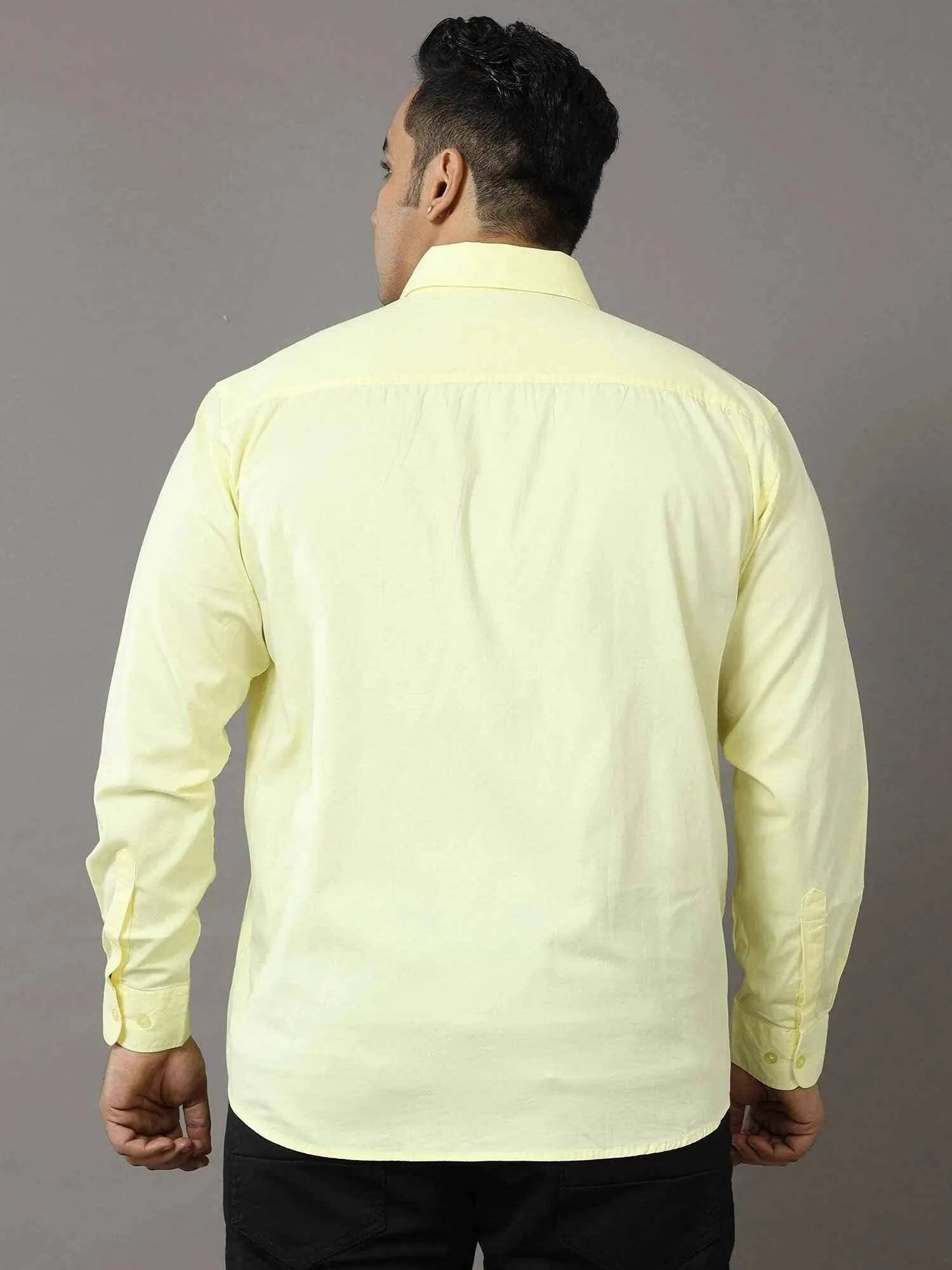 Yellow Solid Pure Cotton Shirt Men's Plus Size