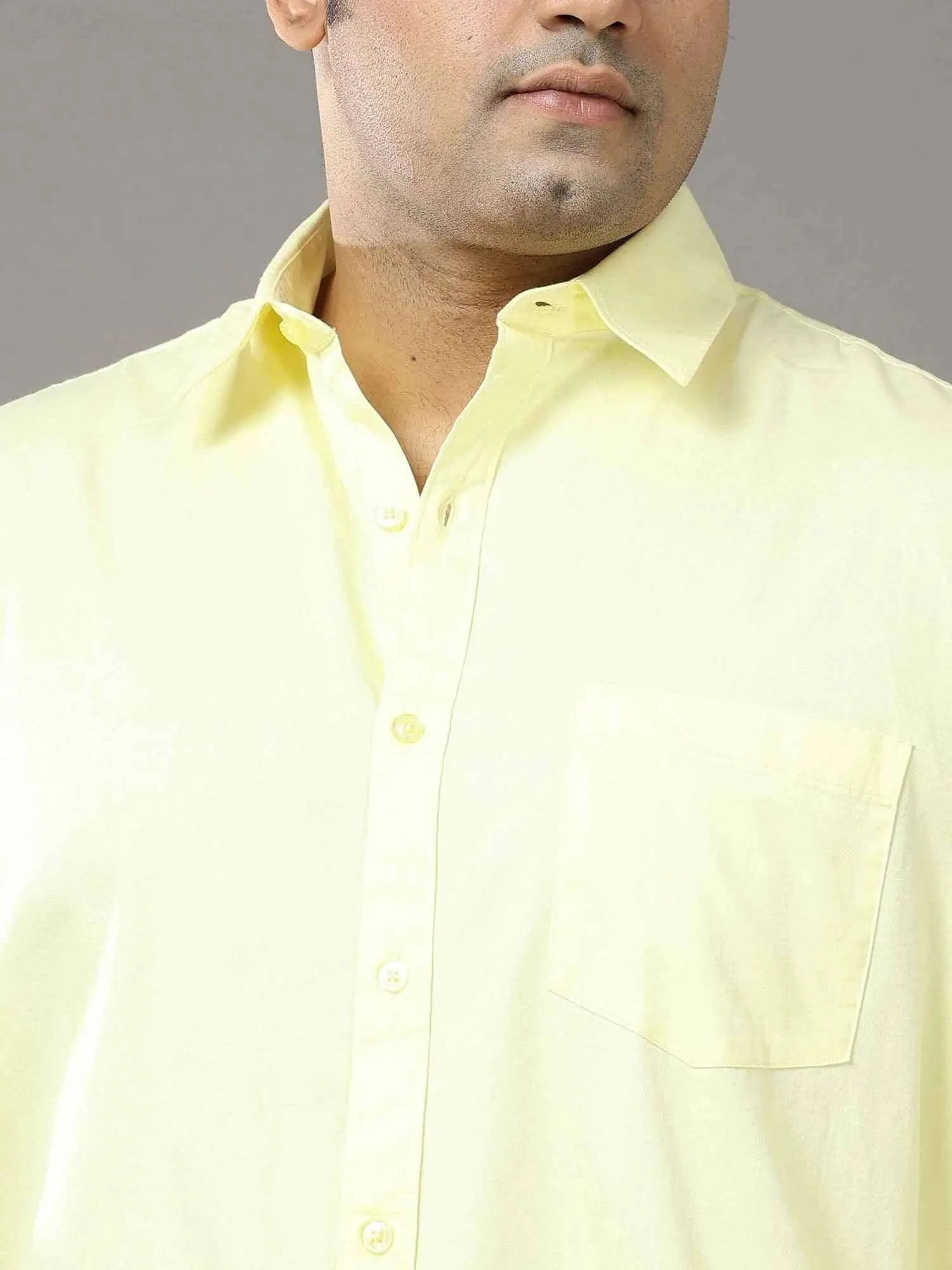 Yellow Solid Pure Cotton Shirt Men's Plus Size